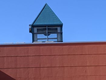 Low angle view of building against clear blue sky