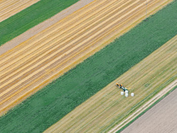 High angle view of people walking on field