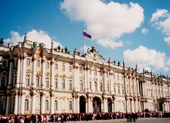 Group of people in front of historical building