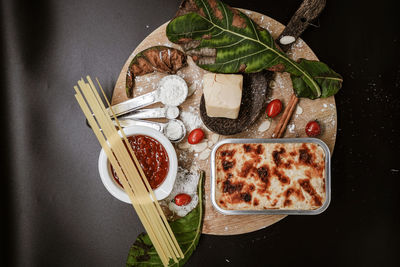 High angle view of food on table