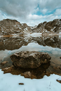 Scenic view of lake against sky during winter