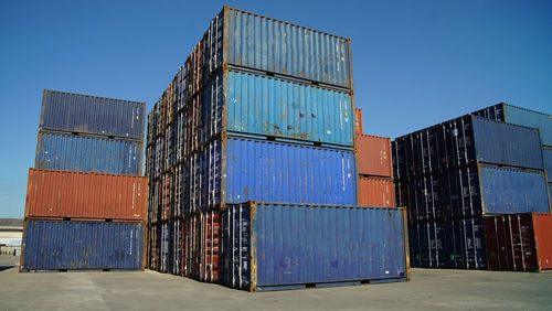 Low angle view of containers.