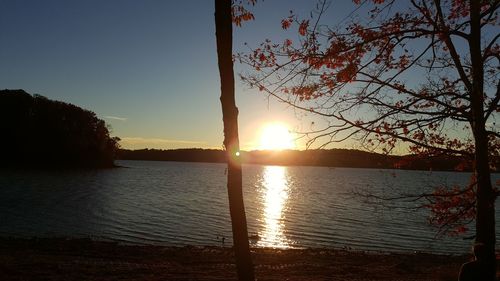 Scenic view of lake against sky during sunset