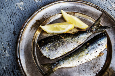 High angle view of fish in plate