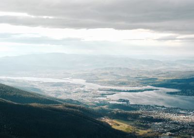 Aerial view of sea and mountains