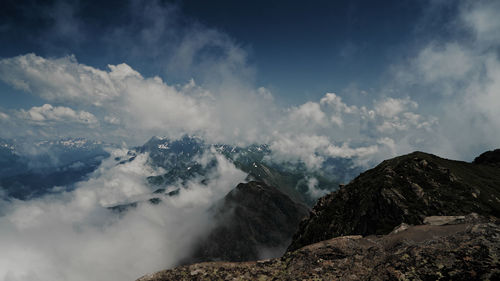 Panoramic view of majestic mountains against sky