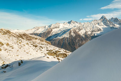 Scenic view of snowcapped mountains against sky