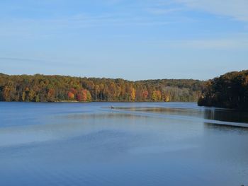 Scenic view of lake against sky during autumn