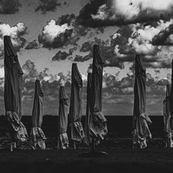 Panoramic view of clothes hanging on beach