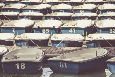 Boats moored on sea