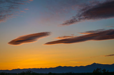 Scenic view of mountains at sunset