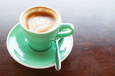 High angle view of coffee on table