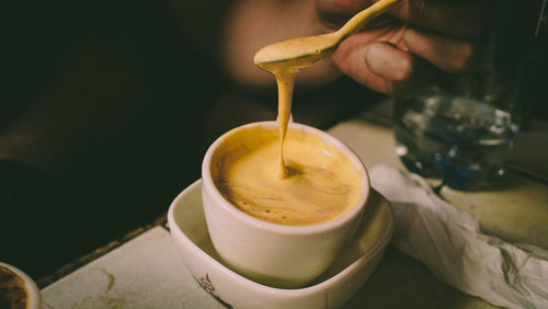 Close-up of coffee cup on table