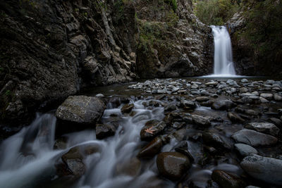 Stream flowing through rocks in forest