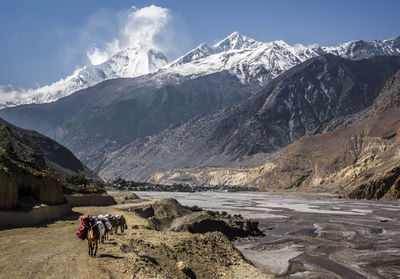 Scenic view of snowcapped mountains against sky