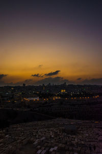 High angle view of townscape against sky at sunset