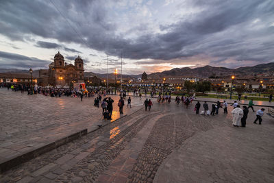 People at town square during sunset