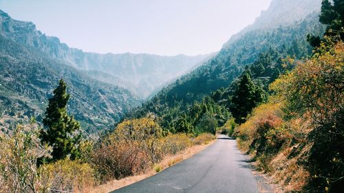 Road passing through mountains in the canary islands