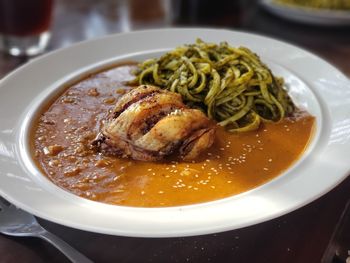 High angle view of food in bowl on table