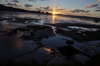 Scenic view of lake against sky during sunset