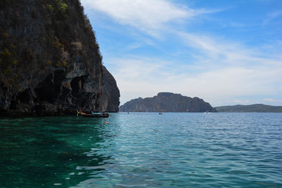 Scenic view of bay against sky