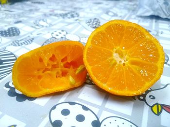 High angle view of orange on table