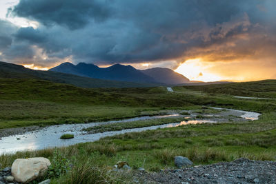 Scenic view of landscape against sky during sunset