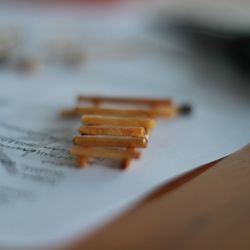 High angle view of pencils on table