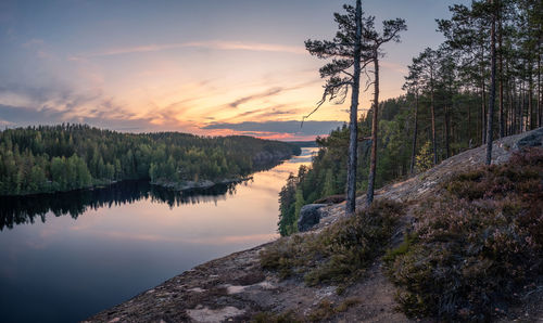 Scenic view of lake against sky during sunset