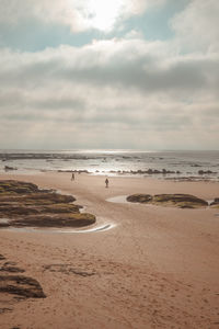Scenic view of beach against sky during sunset