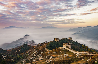 Aerial view of fort on hill against sky