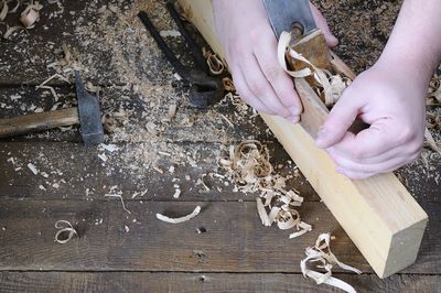 Midsection of person working on table