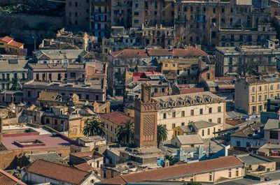 High angle view of buildings in city