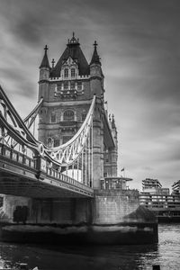 View of bridge over river against cloudy sky