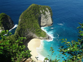 High angle view of rock formation in sea