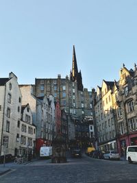 City street against clear blue sky