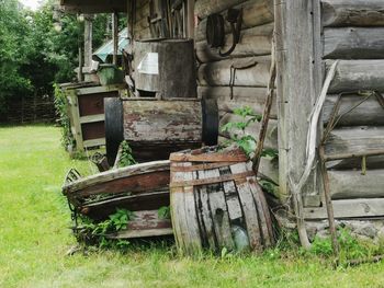 Old abandoned truck on field