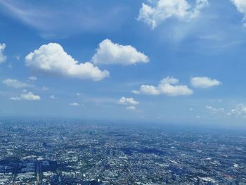 High angle view of buildings against sky