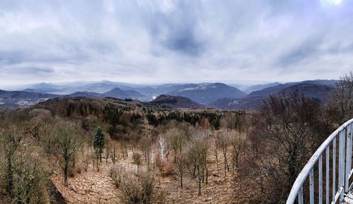 Scenic view of mountains against cloudy sky