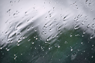 Full frame shot of raindrops on glass window