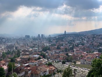 High angle view of townscape against sky