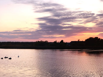 Scenic view of lake against sky during sunset