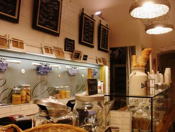 Interior of illuminated restaurant