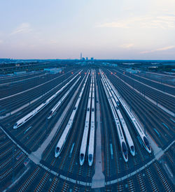 High angle view of highway against sky in city