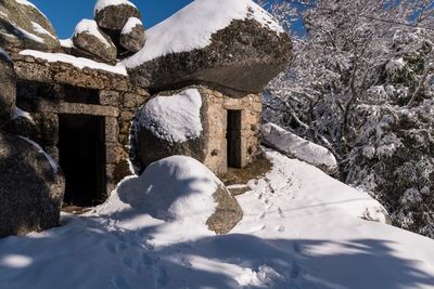 Snow covered land on field during winter