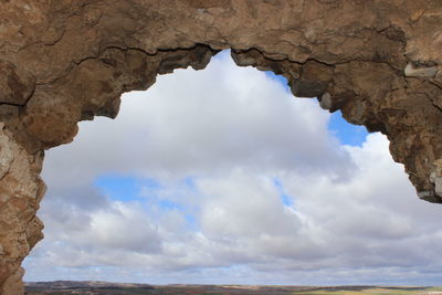 Low angle view of rock formation against sky