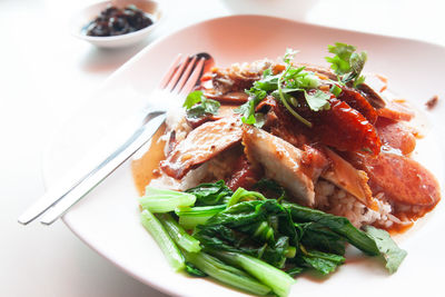 High angle view of meal served in plate