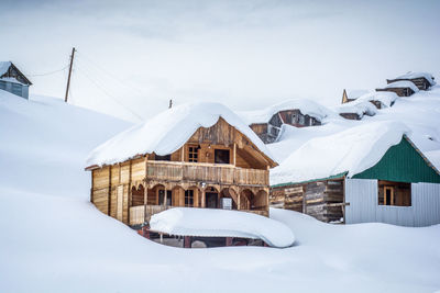 House on snow covered landscape