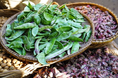 Close-up of leaves in basket