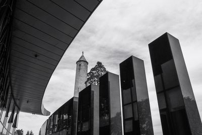 Low angle view of modern buildings against sky